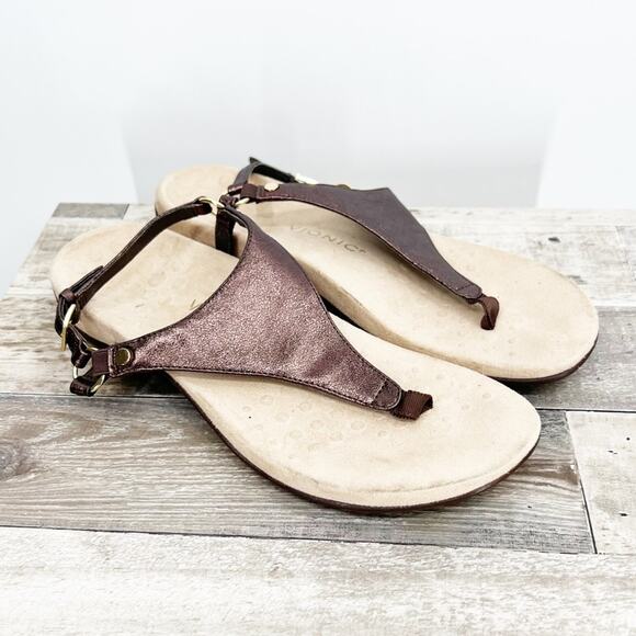 Vionic Kirra Metallic Bronze Thong Sandals - Picture 1 of 8